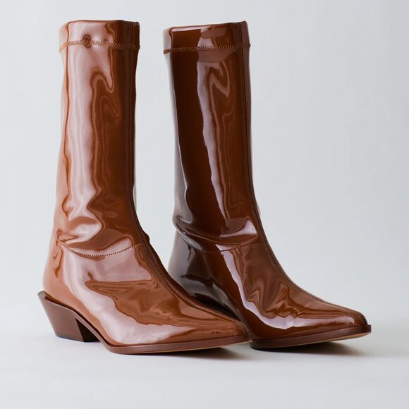 Tibi patent Leo low boot, caramel, size 36 - Picture 4 of 7